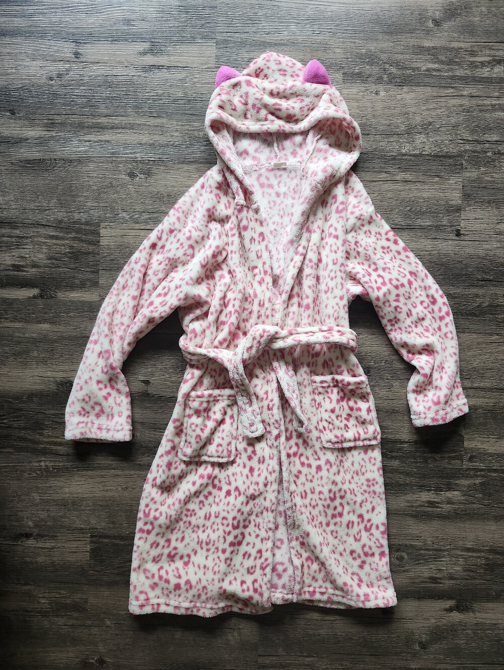 Girls' Pink Leopard Hooded Robe with Ears